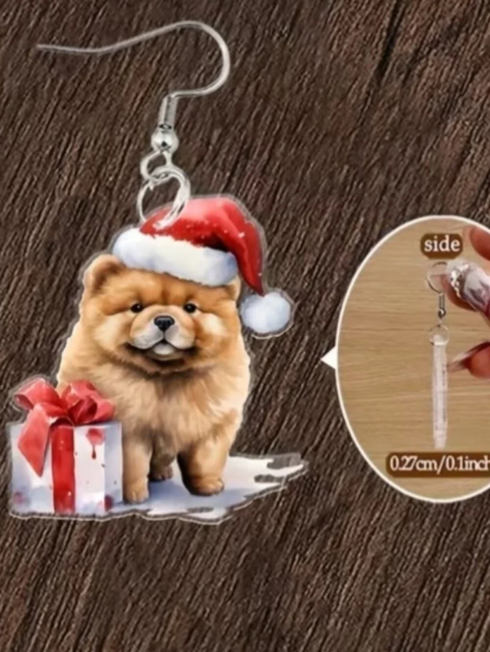 Hand Crafted Festive Red Santa Hat Chow Chow Dog Dangle Earrings